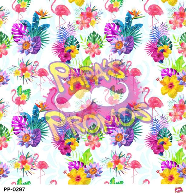 Papa's Promos Tropical Flamingos Transparent Vinyl T-PP0297