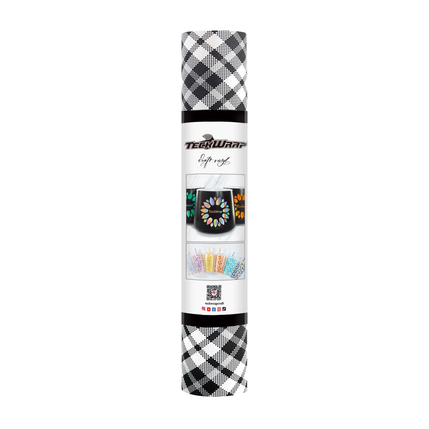 TeckWrap Buffalo Plaid Adhesive Craft Vinyl Plaid White